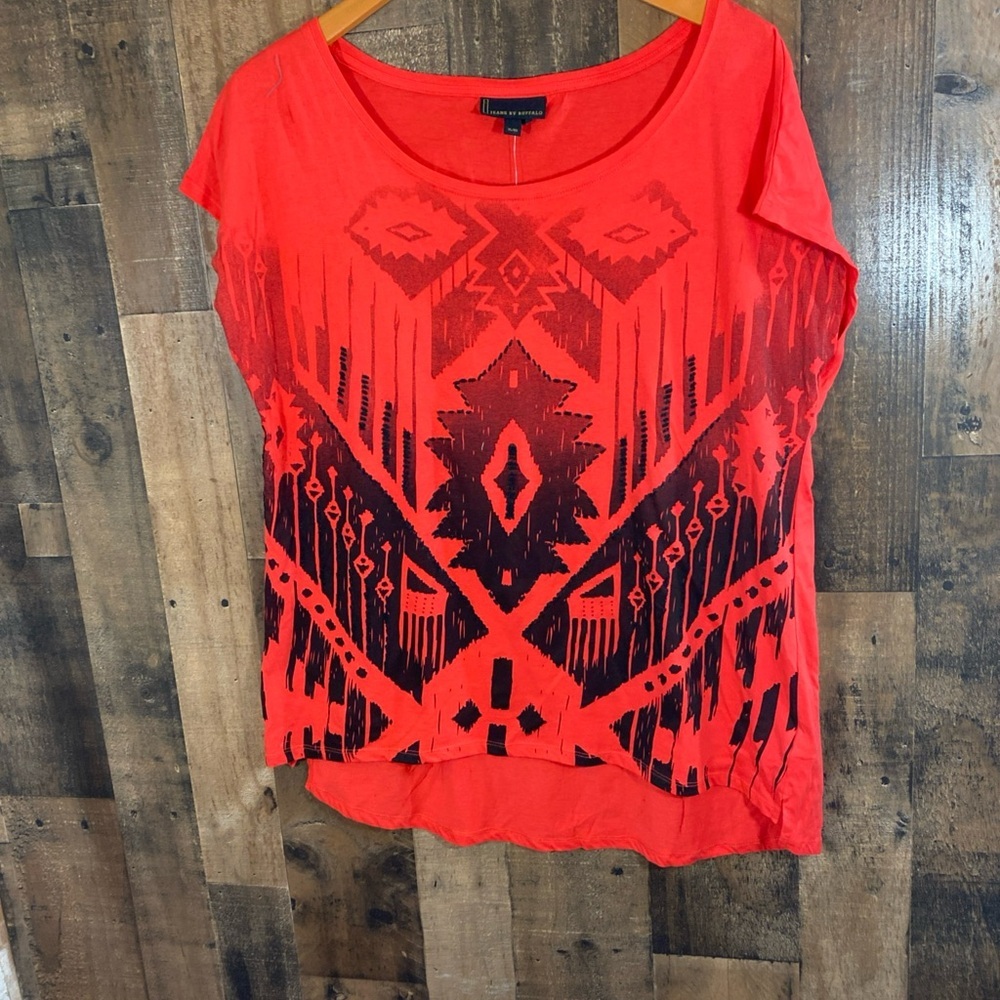 I Jeans by Buffalo Red Black Embellished Tshirt Top - short sleeve Women's Sz XL